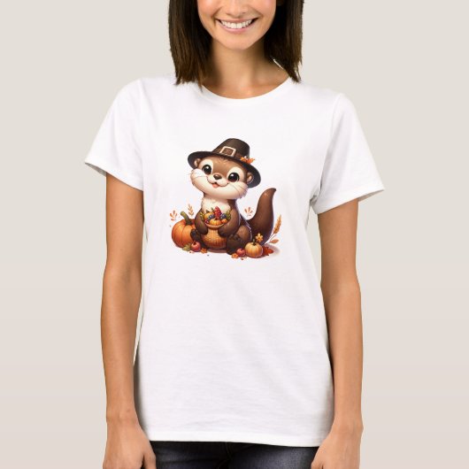 Grappig Schattige Dankbaar Otter Thanksgiving T-shirt (Voorkant)