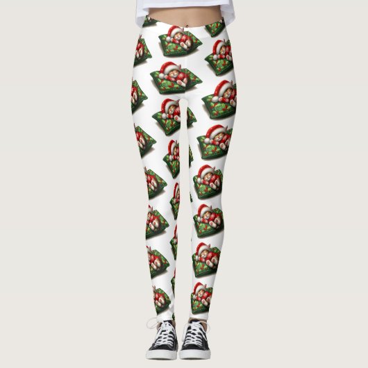 Grappig Schattige Dromen Santa Kat Klaws Leggings (Voorkant)