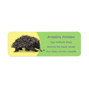 Grappig schattige echidna met bijencartoon etiket
