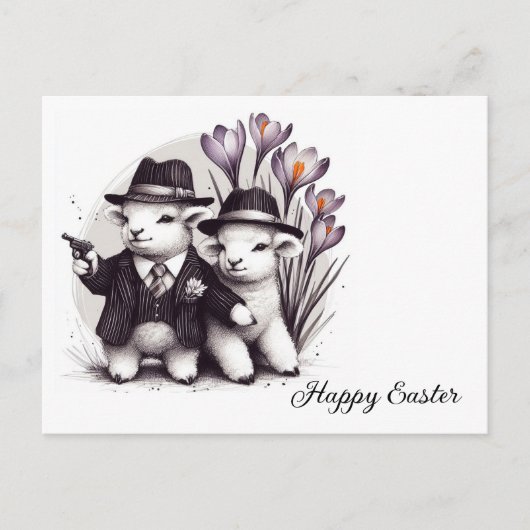 Grappig Schattige gangster paasschaap paarse bloem Briefkaart (Voorkant)