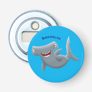 Grappig schattige Hammerhead-cartoon Button Flesopener