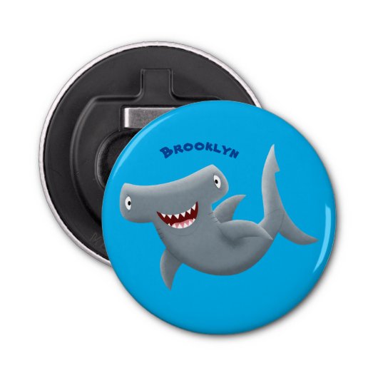 Grappig schattige Hammerhead-cartoon Button Flesopener (Voorkant)