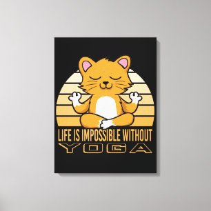 Grappig schattige kat die yoga doet. grappige yoga canvas afdruk