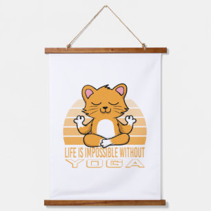Grappig schattige kat die yoga doet. grappige yoga hangend wandkleed
