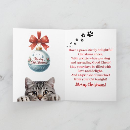 Grappig Schattige Kattenkerst Gevouwen Wenskaart Kaart (Binnen)