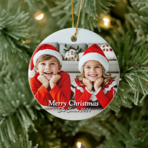 Grappig, Schattige, moderne familiefoto kerst Keramisch Ornament