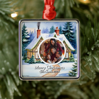 Grappig, Schattige, moderne familiefoto kerst Metalen Ornament