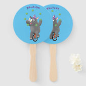 Grappig schattige neushoorns over eenwieler handwaaier (Voorkant en achterkant)