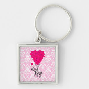 Grappig schattige olifant en roze vocht sleutelhanger