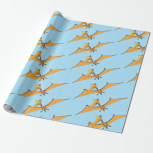 Grappig schattige oranje vliegende pterodactylcart cadeaupapier