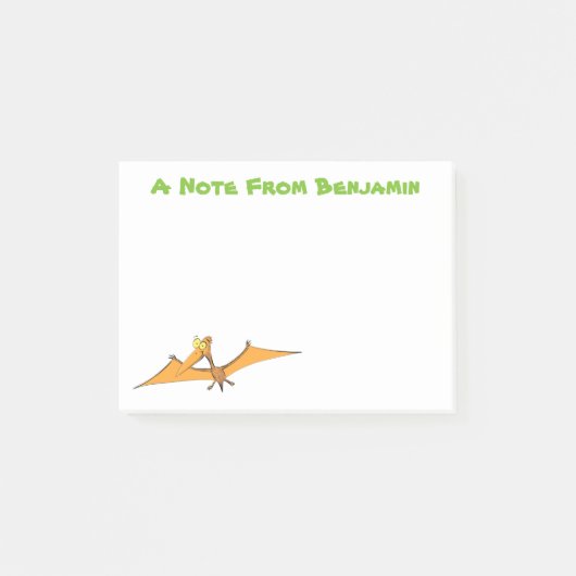 Grappig schattige oranje vliegende pterodactylcart post-it® notes (Voorkant)