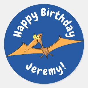 Grappig schattige oranje vliegende pterodactylcart ronde sticker