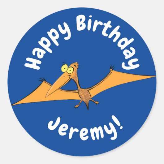 Grappig schattige oranje vliegende pterodactylcart ronde sticker (Voorkant)