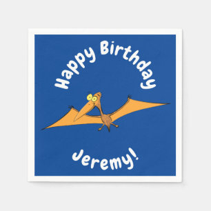 Grappig schattige oranje vliegende pterodactylcart servet