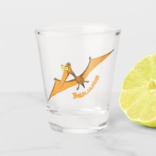 Grappig schattige oranje vliegende pterodactylcart shot glas