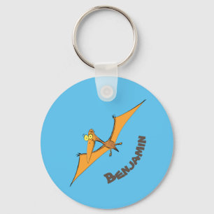 Grappig schattige oranje vliegende pterodactylcart sleutelhanger