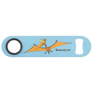 Grappig schattige oranje vliegende pterodactylcart speed flessenopener