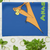 Grappig schattige oranje vliegende pterodactylcart theedoek (Gevouwen)