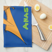 Grappig schattige oranje vliegende pterodactylcart theedoek (Quarter Fold)