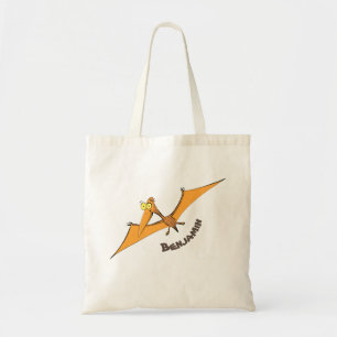 Grappig schattige oranje vliegende pterodactylcart tote bag