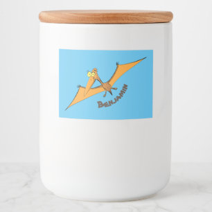 Grappig schattige oranje vliegende pterodactylcart voedselcontainer etiket