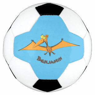 Grappig schattige oranje vliegende pterodactylcart voetbal