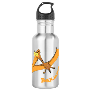 Grappig schattige oranje vliegende pterodactylcart waterfles