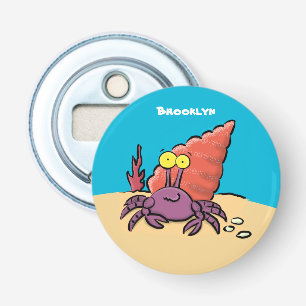Grappig schattige paarse cartoon-heremietkrab button flesopener