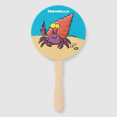 Grappig schattige paarse cartoon-heremietkrab handwaaier (Achterkant)