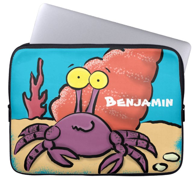 Grappig schattige paarse cartoon-heremietkrab laptop sleeve (Voorkant)