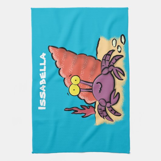 Grappig schattige paarse cartoon-heremietkrab theedoek (Verticaal)