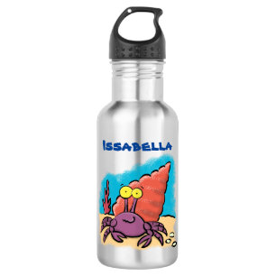Grappig schattige paarse cartoon-heremietkrab waterfles 