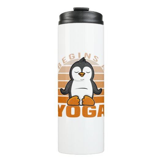 Grappig schattige pinguïn die yoga doet. thermosbeker (Voorkant)