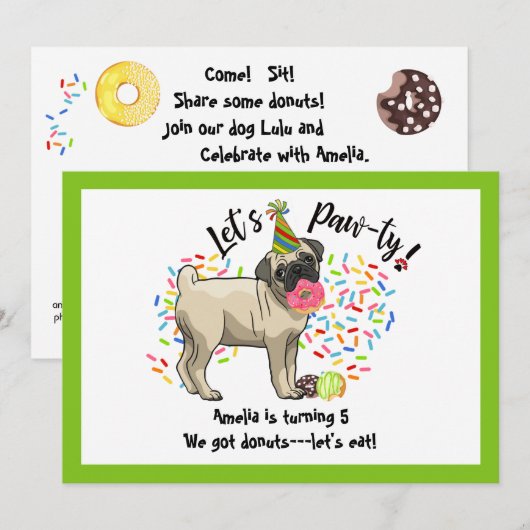 Grappig Schattige Pug Pet Dog Donuts Verjaardagsfe Kaart (Voorkant / Achterkant)