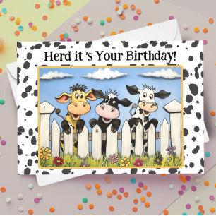Grappig Schattige Pun Cartoon Boerderij Koe Kudde  Kaart