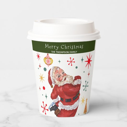 Grappig Schattige Rood en Groen Monogram Kerstman Papieren Bekers (Achterkant)