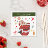 Grappig Schattige Rood en Groen Monogram Kerstman Servet (Insitu)