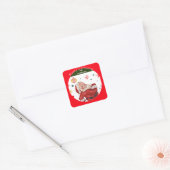 Grappig Schattige Rood en Groen Monogram Kerstman Vierkante Sticker (Envelop)
