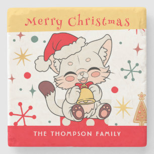 Grappig Schattige Rood Groen Monogram Kerstmis San Stenen Onderzetter