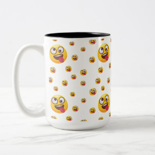 Grappig Schattige Tongue-Out Emoji-ontwerp Tweekleurige Koffiemok