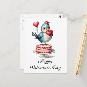 Grappig Schattige Valentijn Bird on a Cake Briefkaart