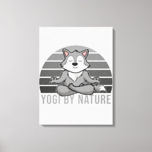 Grappig schattige wolf die yoga doet. canvas afdruk