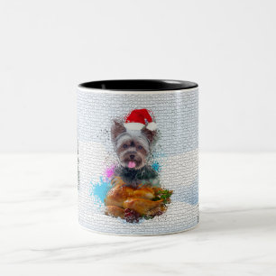 Grappig, Schattige Yorkie Dog Christmas Tweekleurige Koffiemok