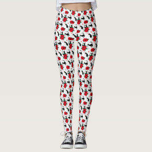 Grappig Schattige zwart katten rood rozen patroon Leggings