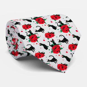 Grappig Schattige zwart katten rood rozen patroon Stropdas