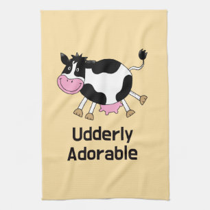 Grappig Schattigee Koe Pun Cartoon Design Theedoek