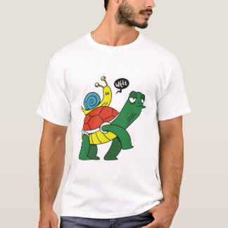 Grappig Schildpad dat op een Slak rijdt Cartoon T- T-shirt