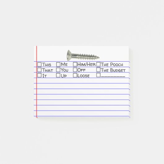 Grappig "schroef" met meerdere woordkeuze 4 "x3" post-it® notes (Voorkant)