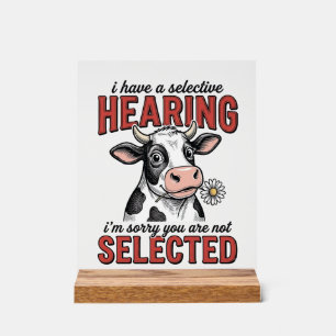 Grappig Selectief Gehoor Koe Vintage Shirt Ontwerp Acryl Bord