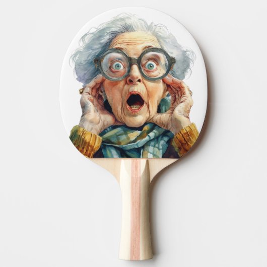 Grappig senior verrast gezicht Ping Pong Paddle Tafeltennisbatje (Voorkant)